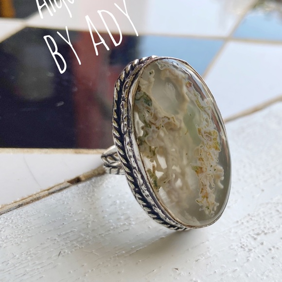 Alquimia Jewelry - Huge 925 sterling silver Flower Agate gem cabochon ring